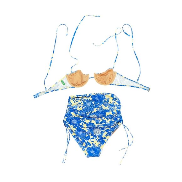 J.Crew Ruched high-rise bikini bottom Small with Top 36A Blue Floral Tropical - Picture 3 of 9